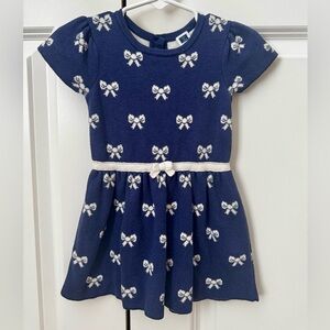 Janie and Jack Blue Sweater Dress with Cream Bow Accents (Size 12-18 mo)